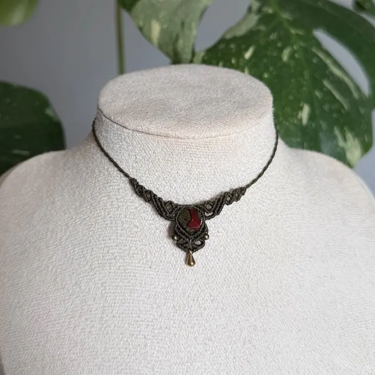 Handmade Macrame choker with Dragon blood stone