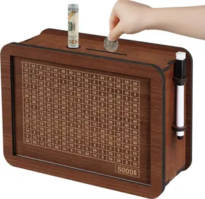 Wooden Cash Money Saving Challenge Box,Piggy Bank Kids & Adults,5000 Savings Challenge Box,A Coin Bank Toy Gift for 3-12 Year Old Boys & Girls (5000 Dollar)