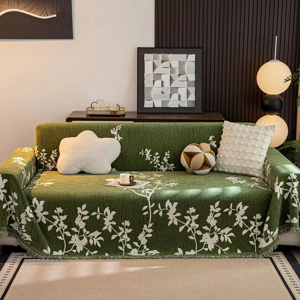 Multi-Purpose Tassel Sofa Throw, Water Repellent Washable Decor Cover for Indoor & Outdoor