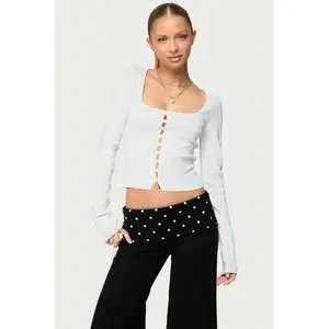 Deane Button Cutout Square Neck Top