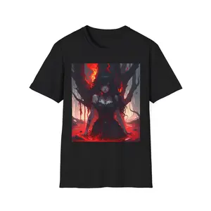 Dark Sorceress Illustration T-Shirt | Gothic Fantasy, Red Flame Art - Original Graphic Art created by seller