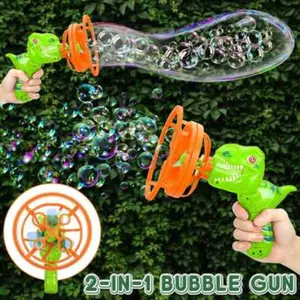 2-In-1 Dinosaur Unicorn Bubble Gun Toy for Kids, Handheld Bubble Maker, 1000 Bubbles Per Minute, Includes Solution, Fun Summer Party Gift, Requires Aa Batteries