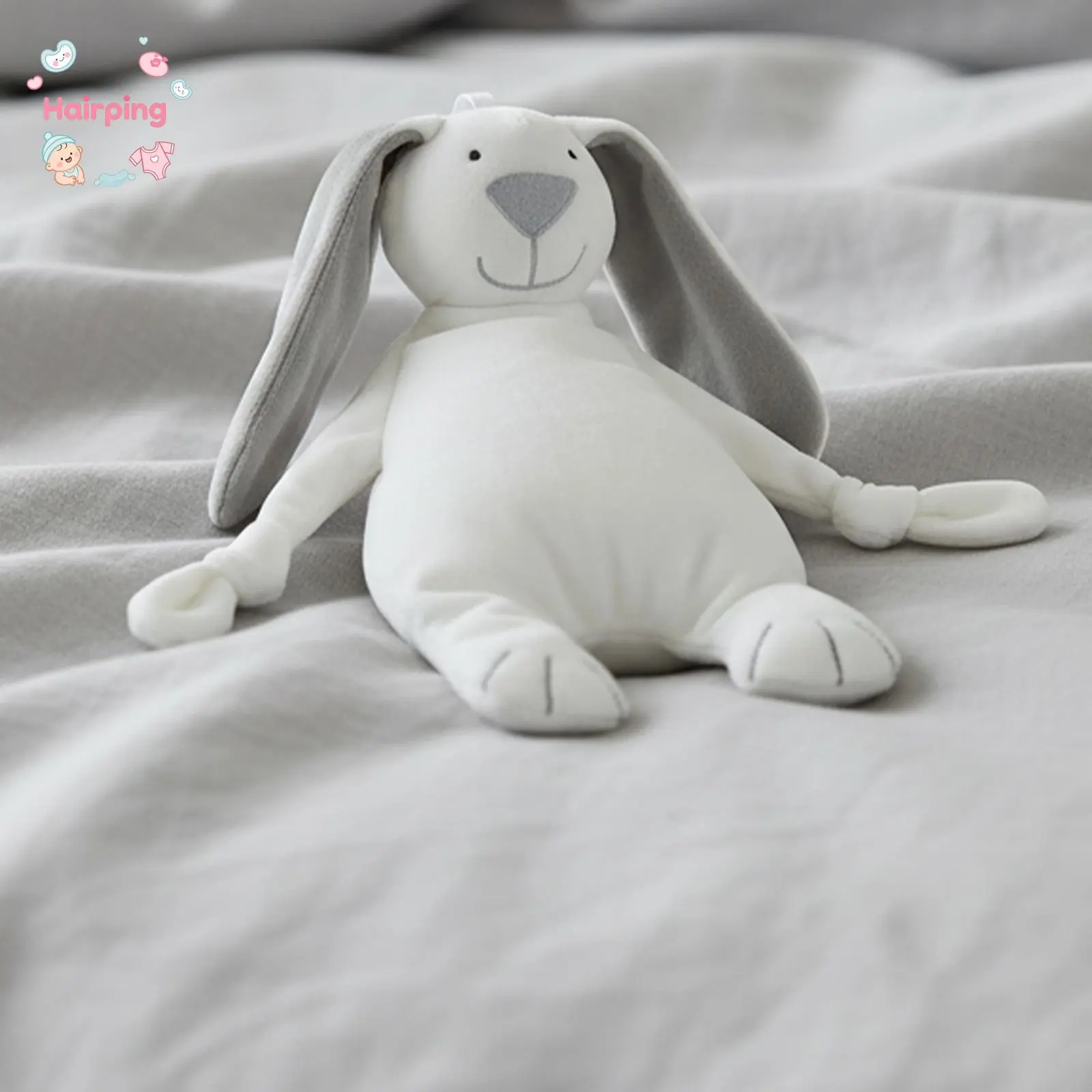 Baby Bunny Stuffed Animal, Soft White & Gray Plush Bunny with Floppy Ears, Cuddly Stuffed Rabbit Toy for Newborns & Toddlers, Safe Organic Fabric for Nursery & Bedtime