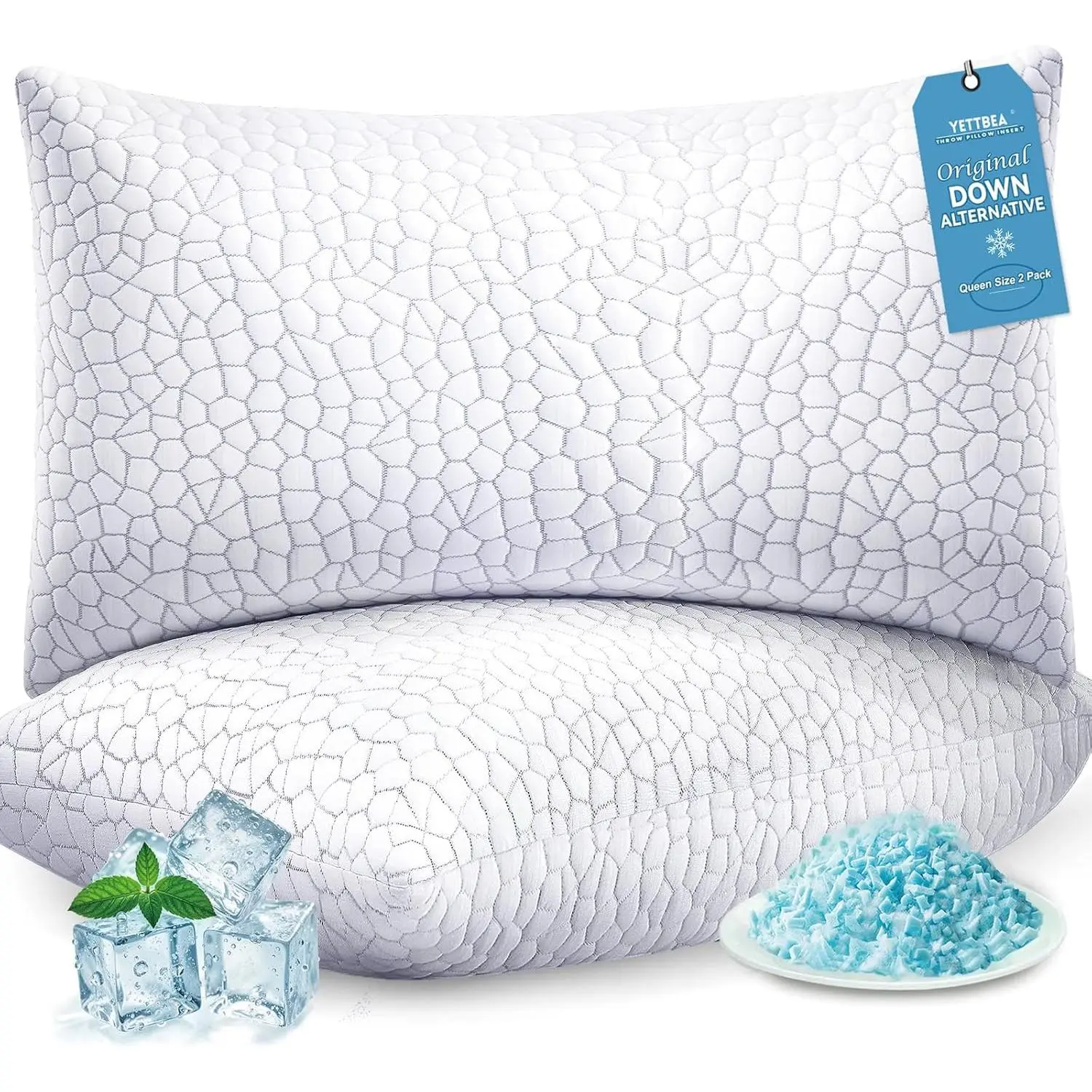 Yettbea Size-Adjustable Shredded Memory Foam Pillows (Set of 2), Luxury Bamboo Fiber Standard Pillows with Washable Zippered Covers, OEKO-TEX Certified Cooling Bedding with Mesh Points for Neck Pain Relief, Side/Back/Stomach Sleepers, Dual-Sided, Cozy Bed