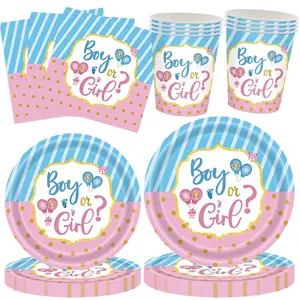 Gender Reveal Party Supplies Set (16 Person), Includes Plates, Napkins & Cups, Perfect for Gender Reveal Decorations, Total 68 Pieces
