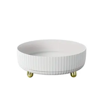 360 ° rotating dresser storage lotion display cabinet round large-capacity gift tray, suitable for dresser decoration, bathroom countertops, table storage (cream white)