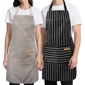 2Pcs Kitchen Cooking Adjustable Apron for Men and Women Soft Cotton and Linen Apron with Two Pockets Adjustable Tie and Long Strap Chef Apron