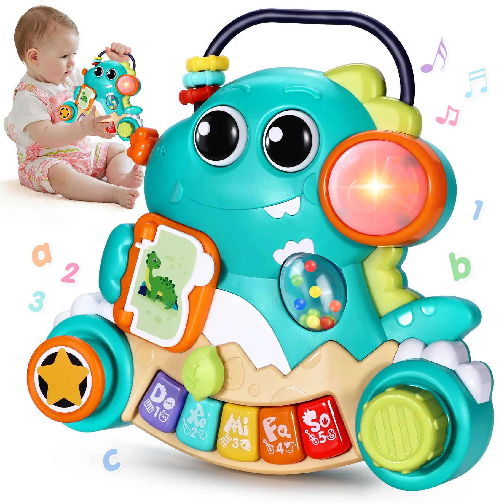Moosia Baby Toys 6-12 Months Dinosaur Piano Music Light Up Toys for 1 Year Old Boys Girls Infant Toys for 7 8 9 10 12 18 Months Interactive Piano Keyb