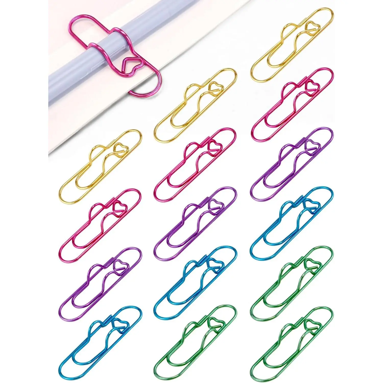 15 count Colorful Metal Pen Clips, Pen Holder Clips for Notebook Journal and Book, Paper Clips Bookmarks for Students, Professionals, and Teachers (2.76 x 0.8 inch)