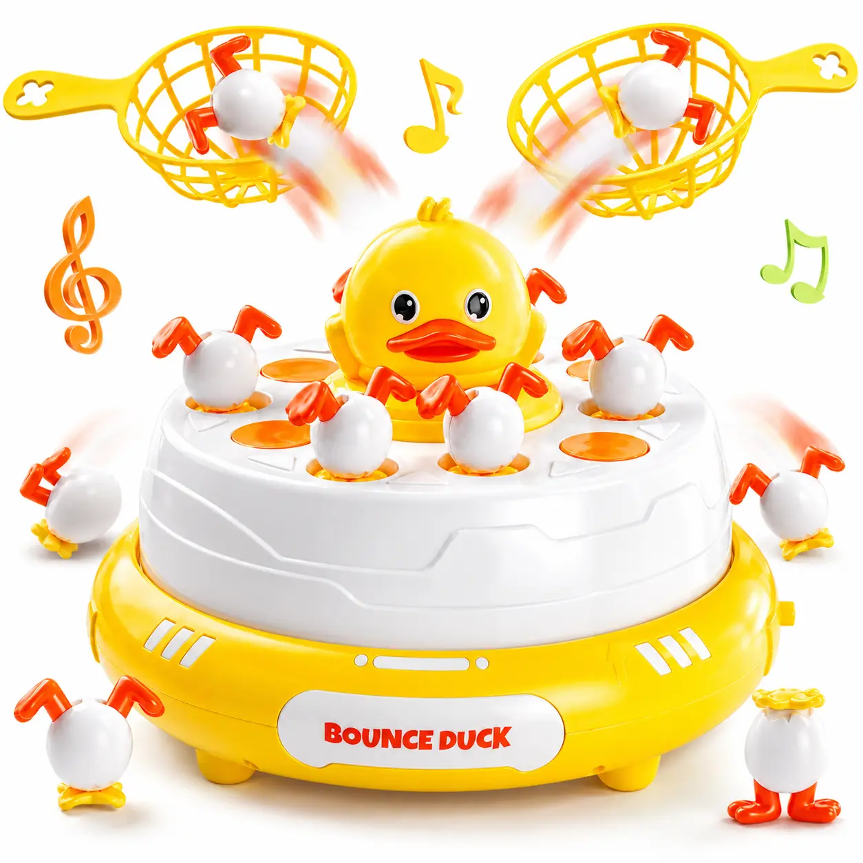 Bouncing Duckling Toy for Kids, Musical Duck Catching Toy with Lights, Rotating Action & Catching Nets, Interactive Toddler Play Toy Gift