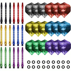 Darts Shafts Set, Includes18 pcs Aluminum Dart Shafts for Steel Tip 53 mm, 18 Dart Flights +18 Rubber O-Rings, Medium Dart Shafts, Assorted colors Dart Accessories Kit, Darts Gear