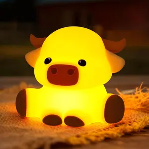 Highland Cow Night Light, Cute Silicone LED Lamp, Rechargeable Dimmable Bedside Light with Touch Control & Timer, Farmhouse Room Decor, Birthday & Christmas Gift
