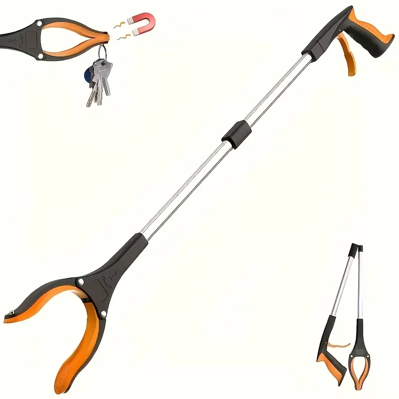1 Reach Tool/ Gripper 32-inch foldable reach gripper picking tool, with 360 rotating jaws and magnetic tip, upper gripper of garbage picker, lightweight gripper