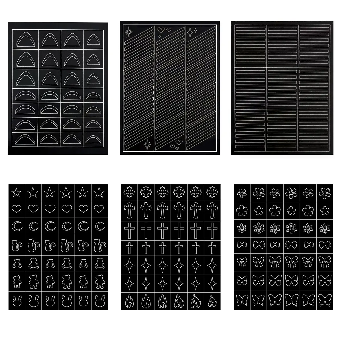 SOLWINK 6 Sheets Reusable Stencils Nail Stickers for Nail Art Butterfly Flower Snowflake Star Moon File Cat Rabbit Bear French Tips Nail Airbrush Templates Kit Manicure Decorations DIY Stencils Tools