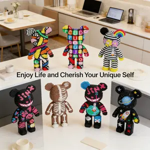 Multicolor Large Love Bear Flower Heart 3D Puzzle Blocks, Home Office Decor, Party Decoration, Ideal Gift for Thanksgiving Christmas, Montessori Puzzles Gift