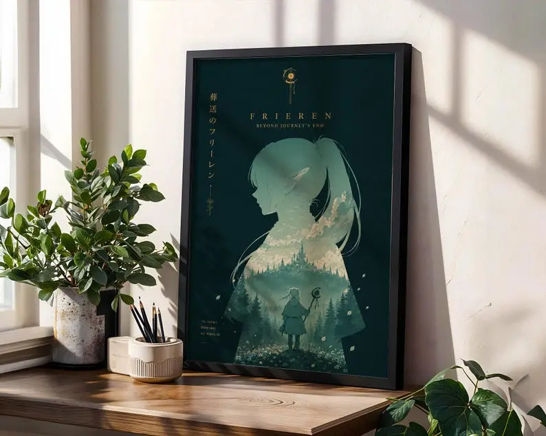 [Up To 50% Off] Sousou No Frieren Anime Poster - Minimalist Manga Wall Art, Dark Print, Mount-Compatible Home Decor, Photo Paper Print with Polka Dot Houndstooth Herringbone Accents, Wardrobe & Room Wall Decoration (Home Supplies), Balcony