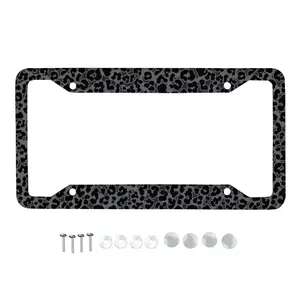 Leopard Print License Plate Frame with Screws, Auto Bike Accessories Universal Exterior Decoration, Plate Letters Fully Visible, Non Slip