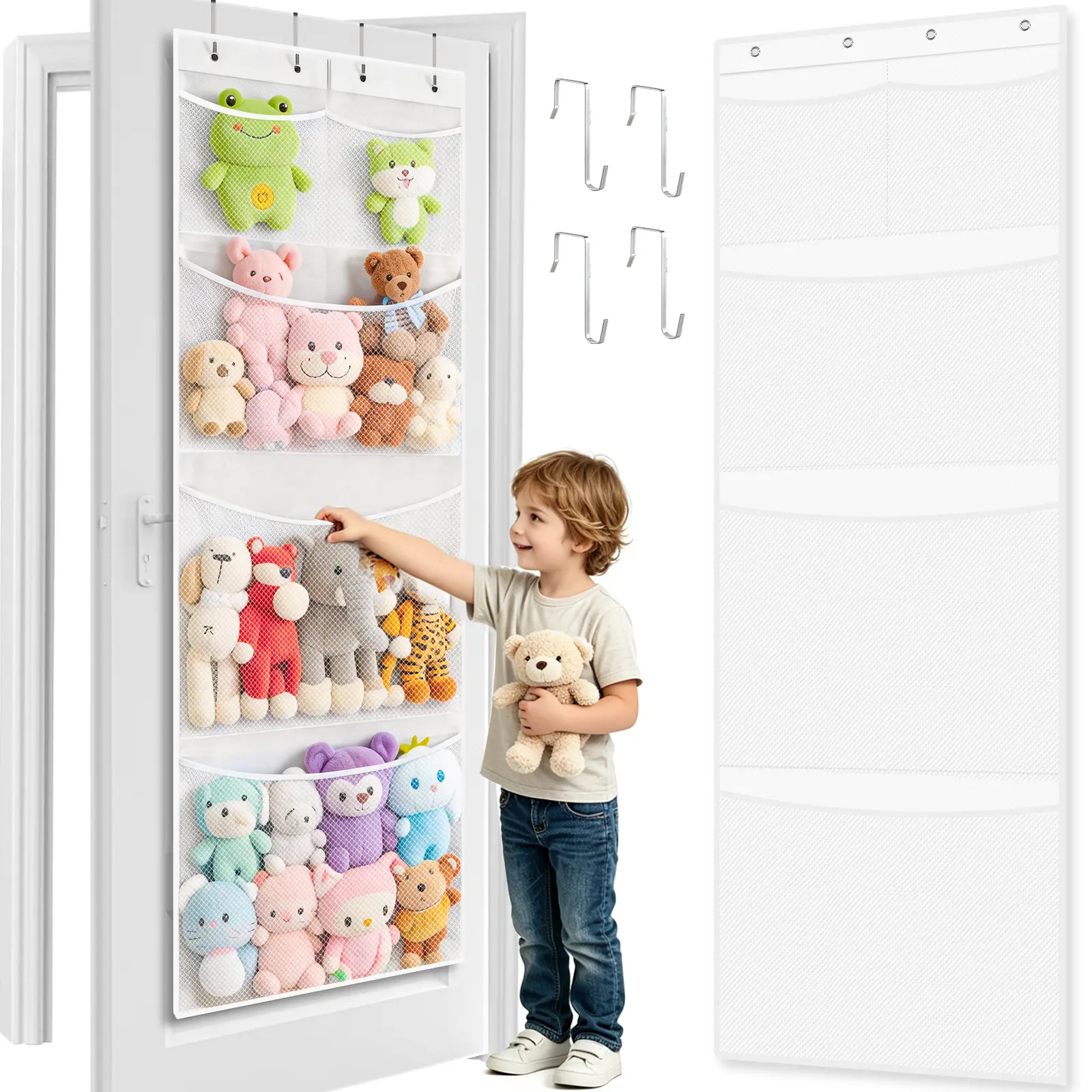 Over-The-Door Hangable Mesh Organizer - Adjustable Expandable Hammock Net Basket, Durable Multifunctional Home Organization Solution with Patented Feature, Adjustable Organiser for Bedroom, Nursery Toy Storage, Small Room, Space-Saving