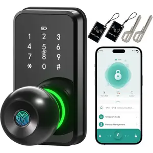 Door Lock with Knob,  Keyless Entry Fingerprint Lock with Touchscreen Keypad,  Knob Digital Lock for Front Door, Easy Installation