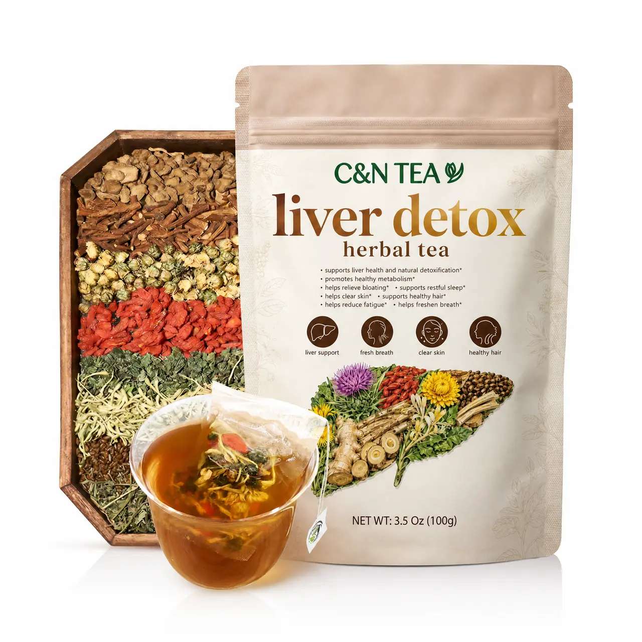 Liver Detox Herbal Tea with Milk Thistle, Liver Cleanse Detox Tea, Dandelion Root, Chrysanthemum Natural Ingredients Herbal Tea, Vegan Caffeine-Free, Natural Herb Blend for Daily Liver Care, Easy Brew No Residue (1 Pack/20Bags)
