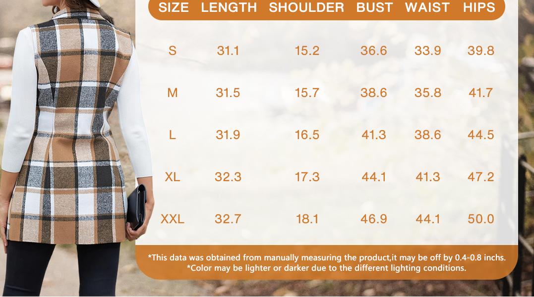 IDEALSANXUN Plaid Vest for Women Fall Winter Sleeveless Blazer Jackets Casual V-Neck Women's coat stylish wool autumn lady fashion fitted design Womenswear Cardigan Pockets Slim Tops Minimalist Clothes Flannel Outfits Outerwear Basic