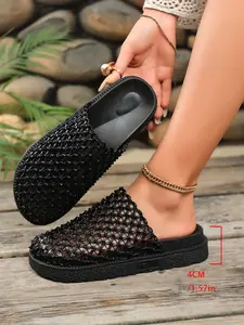 Women's Hollow Out Braided Thick Sole Sandals, Summer Breathable Mesh Slippers, Outdoor Beach Commute Lazy Shoes, Comfortable Footwear, Breathable Clogs