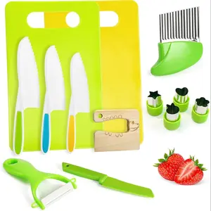 13-piece child-safe knife set, Miniature cooking set, Suitable for real cooking, kid-friendly plastic chef tools for toddlers, bright colors, great gifts for kids, Play Kitchen Accessories