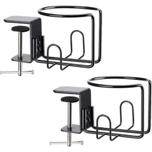 Large Desk Cup Holder, Clip On Table Anti-Spill Cup Holder for Lawn Chair, Horizontal or Vertical Mount, Pack of 1, Black