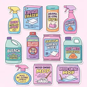 Funny Cleaning Set Of 11 Waterproof Holographic Vinyl Sticker 2 Inch Durable Weatherproof Scratch Resistant for Water Bottles Tumblers Laptops Notebooks