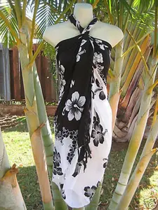 Hawaiian Hibiscus Plumeria Flower Sarong Cover-Up Tropical Floral Pareo Wrap Skirt Dress
