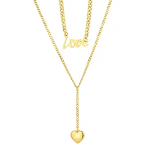 OIDEA Women's Multi-Strand Layered Cuban Link Heart Choker, Stainless Steel Hip Hop Short Adjustable Letter Chain Necklace, Valentine's Gift for Women, Letter Chain Necklaces, Multi-Strand Chain Necklaces