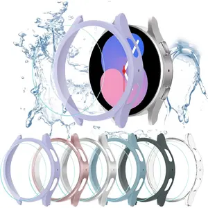 [6 + 8 pack] for Samsung Galaxy Watch 5/Galaxy Watch 4 44mm screen protector case, 6 pack hard pc cover protective bumper shell + 8 pack tempered glass film for Galaxy Watch 44mm accessories