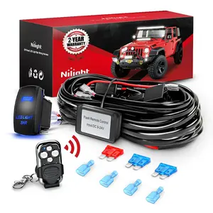 Nilight Remote Wiring Harness - 12V, 15A Current Rating, 16AWG, 5-PIN Switch, Waterproof Power Relay, Blade Fuse, 2 Leads, Black Wireless Control Strobe Light Kit for LED Lights Car