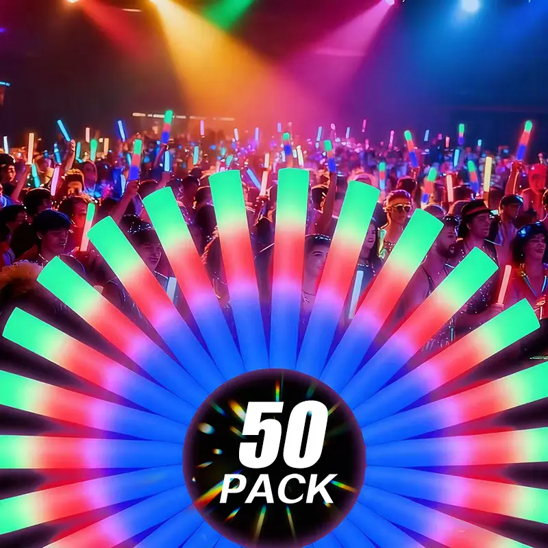 LED Glow Sticks 50-Pack - Multi-Color 3 Dynamic Modes Battery Operated Party Supplies for Festivals Raves Weddings & Holidays Perfect Party Favors Decor Gifts for BF GF & Festive Celebrations Halloween Favors Colorful Decorations Magical