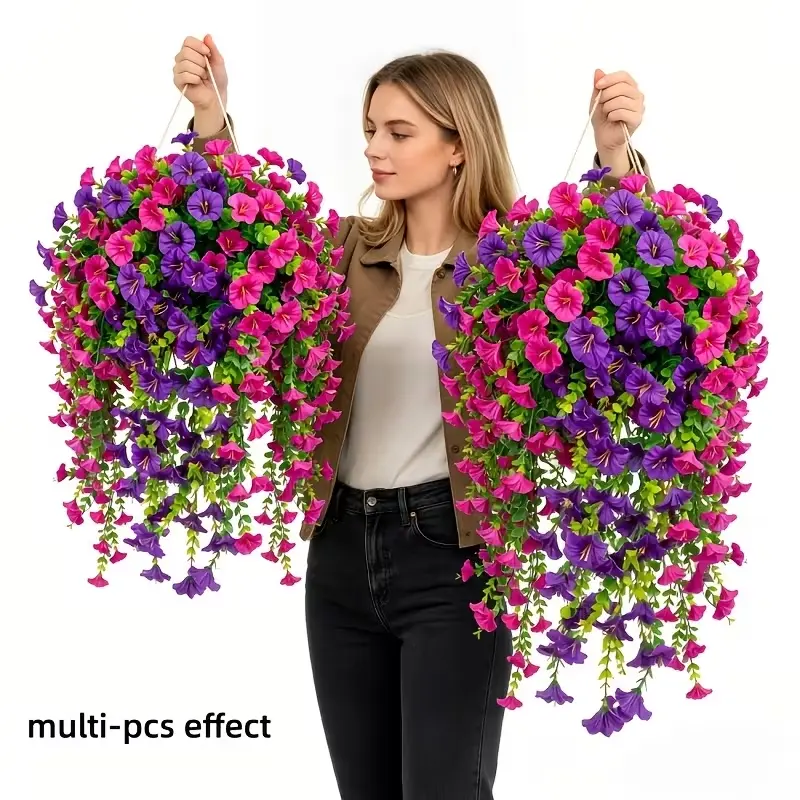 4pcs Artificial Morning Glory Vines - UV-Resistant Durable Plastic Fake Hanging Plants, Daily Flower Ornaments, Outdoor Home Halloween Decor Supplies