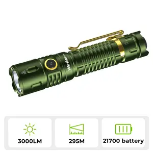 Wurkkos TD04 Dual-Mode Flashlight 295m Range 3000 Lumens High-Intensity Beam 5000mAh Rechargeable Battery XHP50D LED IP68 Waterproof EDC Portable Tail Switch Lightweight Powerful