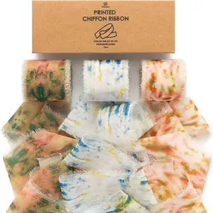 Vitalizart  Chiffon Ribbon Silk Like 1 1/2 Inch Printed Frayed Ribbon for Gift Wrapping Wedding Invitations Flower Bouquets Bridal Shower 21 Yard festival paper cloth floral packaging wand
