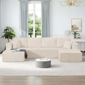 【New Year Special Discount】 Niccae 132" Plush Corduroy Cloud Velvet Modular Couch with Chaise No Assembly Required U Shaped Sectional Sofa Set Flexible Configuration Modern Accent Chair Fabric Armchair