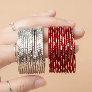 Diamond Cut Metal Bangles Bracelets - 12-Piece Costume Jewelry Set, 2.2,2.4,2.6,2.8 Sizes, for Eid, Weddings
