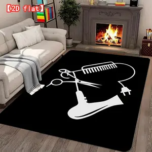 2D flat large bestseller velvet carpet, barber tools combination icon living room carpet, modern home decoration carpet for entrance hall, bedroom and game room