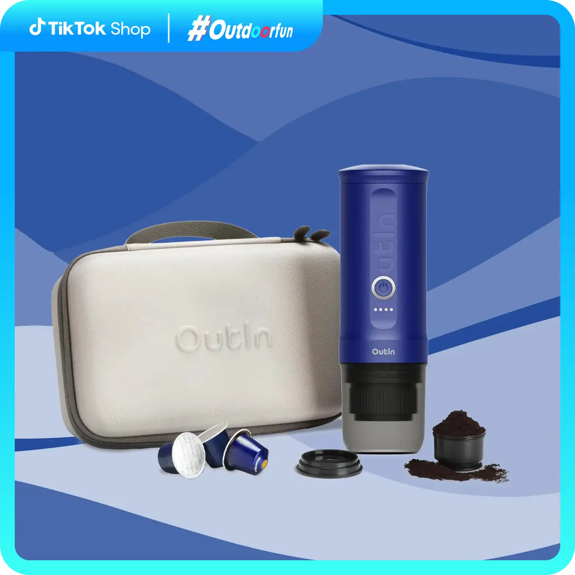Outin Nano Shark Angels Limited Set, Self-Heating, 12V/24V, 20 Bar, Compatible with NS Capsules & Ground Coffee, Outdoorfun