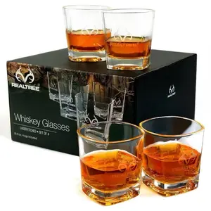 Realtree Whiskey Glass, Set of 4,  11 Oz Rocks Barware For Scotch, Bourbon