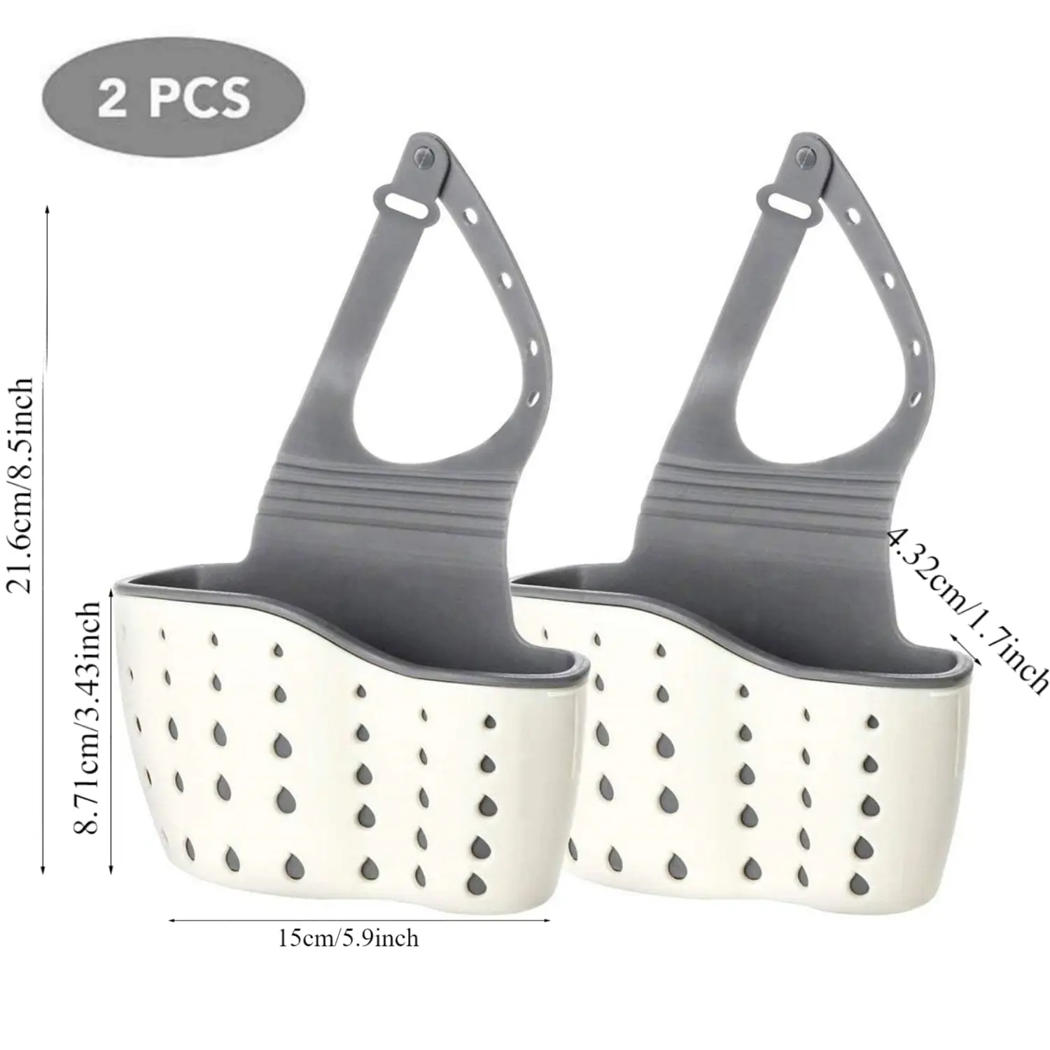 2-Pack Durable BPA-Free Plastic Adjustable Sink Sponge Holder - Kitchen Household Product, Home Supply with Hanging Strap, Drain Stopper, Drain Holes, Easy-Install Multifunctional Organizer for Sink, Craft Room