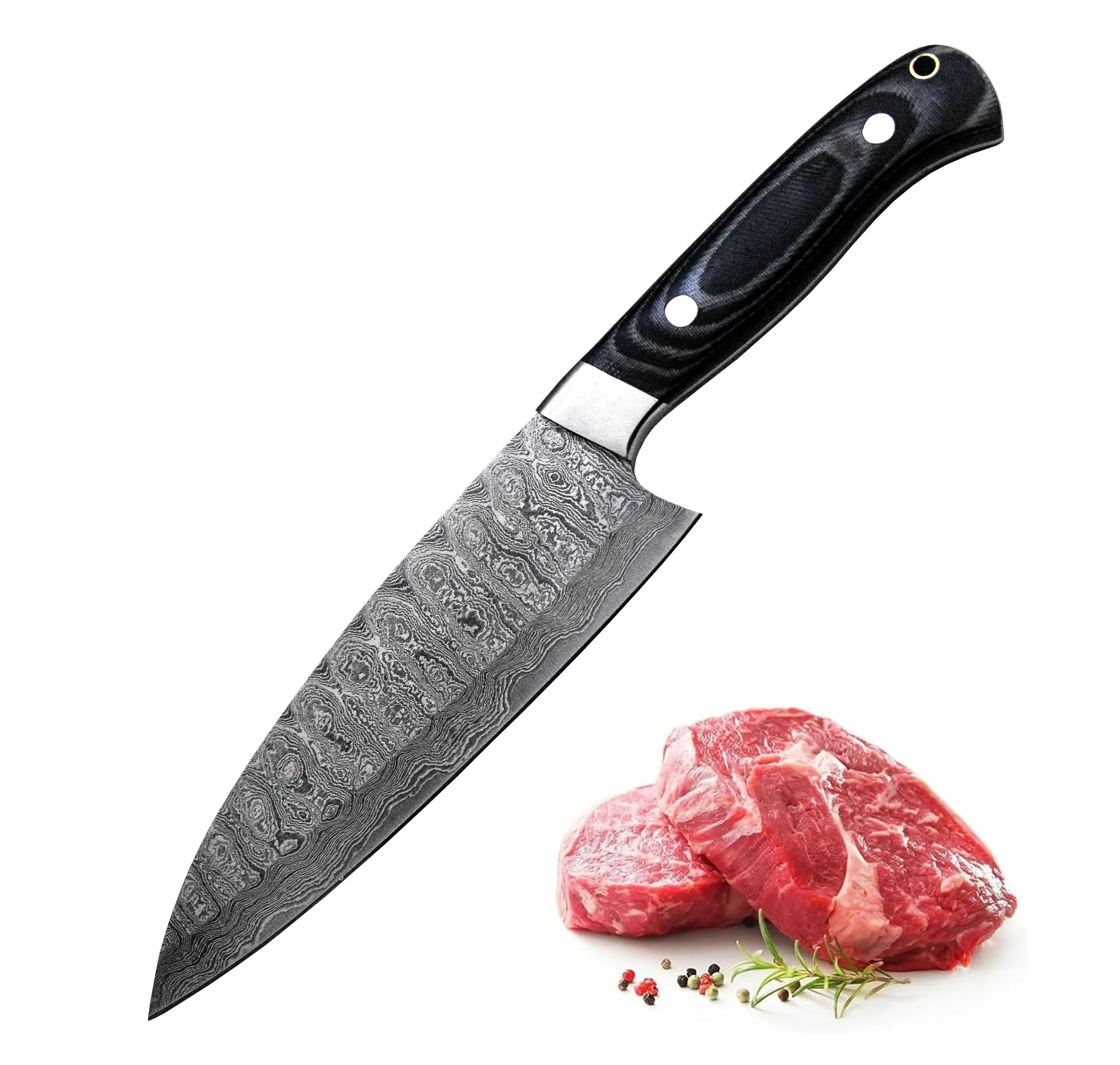 Custom Hand Forged Damascus Steel Chef Knife, Kitchen knife with Leather Sheath, G-10 Micarta Handle Knives, Handmade Knife