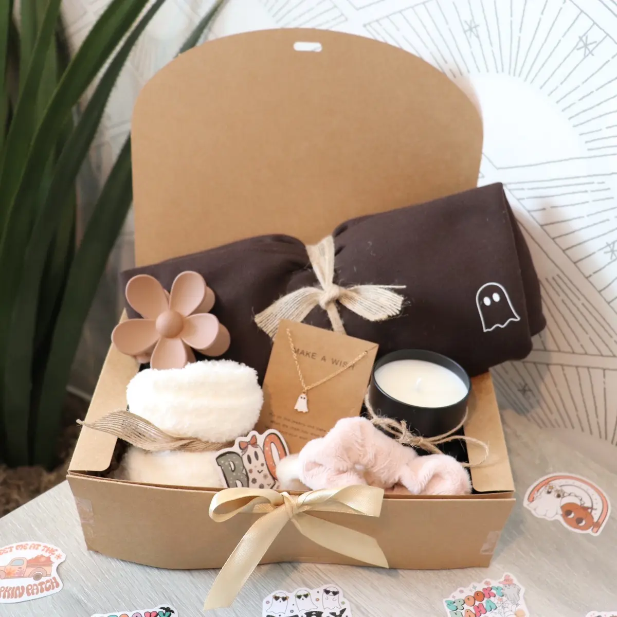Boo Box!! (Boo Basket: ghost crewneck, soy wax sugar cookie scented candle, and ghost jewelry,fuzzy socks, & More!) Gift Halloween Spooky Customized