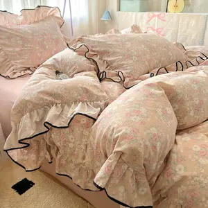 3pcs Farmhouse Style Plant Floral Bedding Set, Includes 1 Fitted Sheet and 2 Pillowcases, Soft Breathable Fabric, Duvet Set