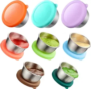 8 Pack Salad Dressing Container To Go(Buy 6, get 2 Free), 1.6oz Stainless Steel Condiment Cup Containers with Lids, Reusable Small Containers with Silicone Lids, Leakproof Dipping Sauce Cups