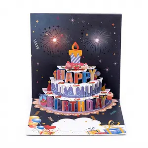 Blowable Firework Birthday Cards 3D Pop Up , Musical LED Lights Birthday Cards with Birthday Cake, Greeting Cards, Birthday Gifts for Mom Women Men Kids Child Dad Father Wife