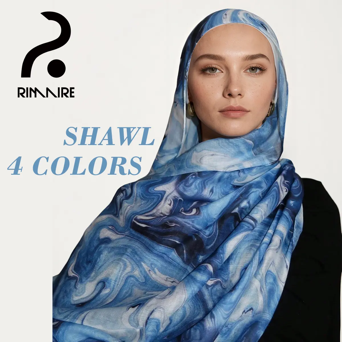 RIMAIRE Women's Soft Lightweight Pashmina Scarf, Large Shawl with Beautiful Floral Pattern for Fall Winter Fashion, Pashmina Scarves, Soft Cotton, Floral Print, Beautiful Patterns Scarves, Blue Pashmina, Muslim Fashion