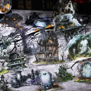 Halloween Themed Sticker, 10 Sheets/bag Scrapbook Materials & Journal Making Material Paper, DIY Decorative Sticker for Stationery & Computer & Water Bottle, Sticker Packs